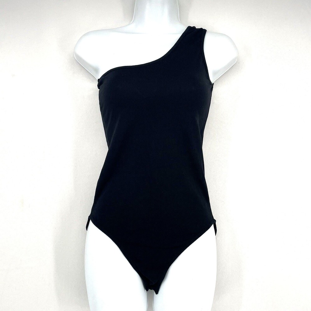 ASOS Design Women's Size 6 Black Plain Basic One Shoulder Sleeveless Bodysuit